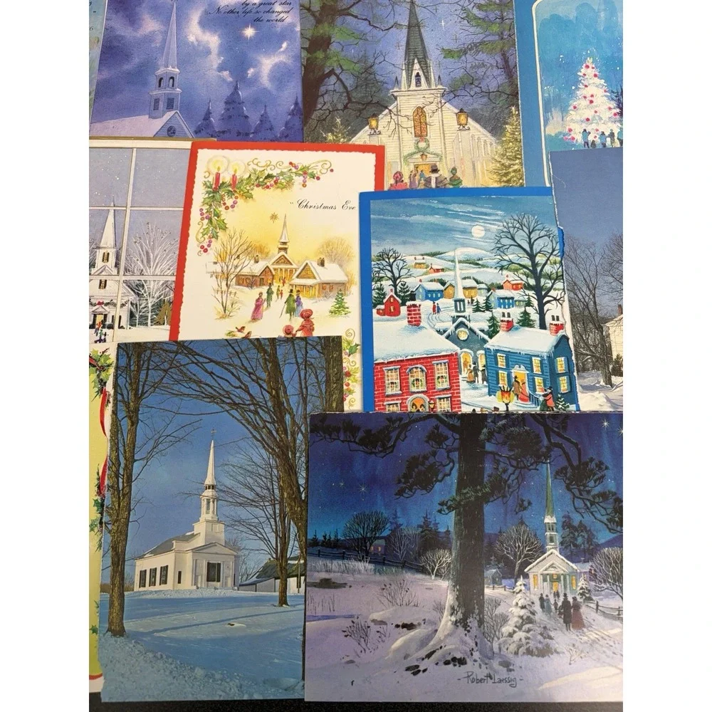 Vintage Christmas Cards Fronts ONLY Churches Cathedrals Scrapbooking Crafts 50+